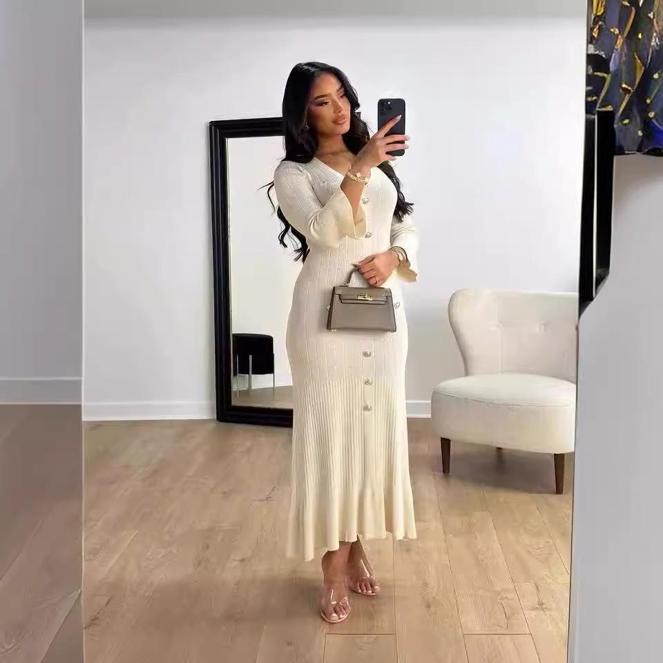 Robe longue élégante col V avec volants