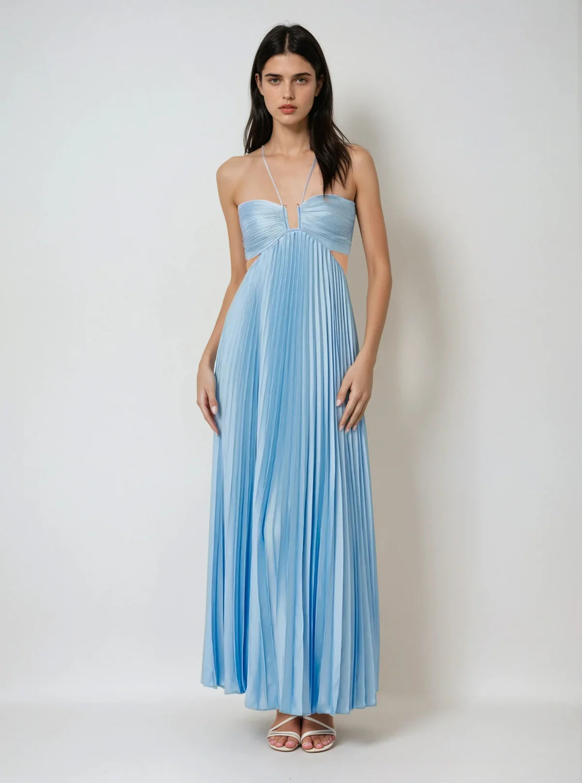 Robe Bustier Plissée Unie à Bretelles