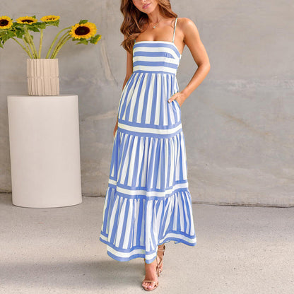 Robe Longue Rayée à Bretelles Élégante