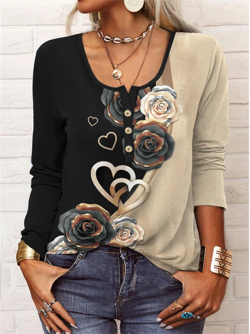 T-shirt manches longues col U à boutons