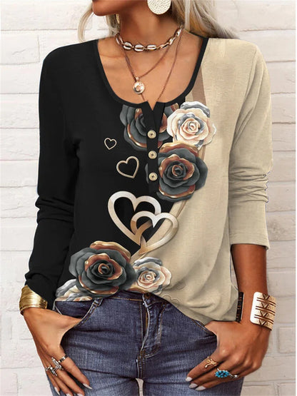 T-shirt manches longues col U à boutons