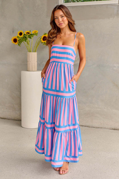 Robe Longue Rayée à Bretelles Élégante