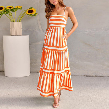 Robe Longue Rayée à Bretelles Élégante