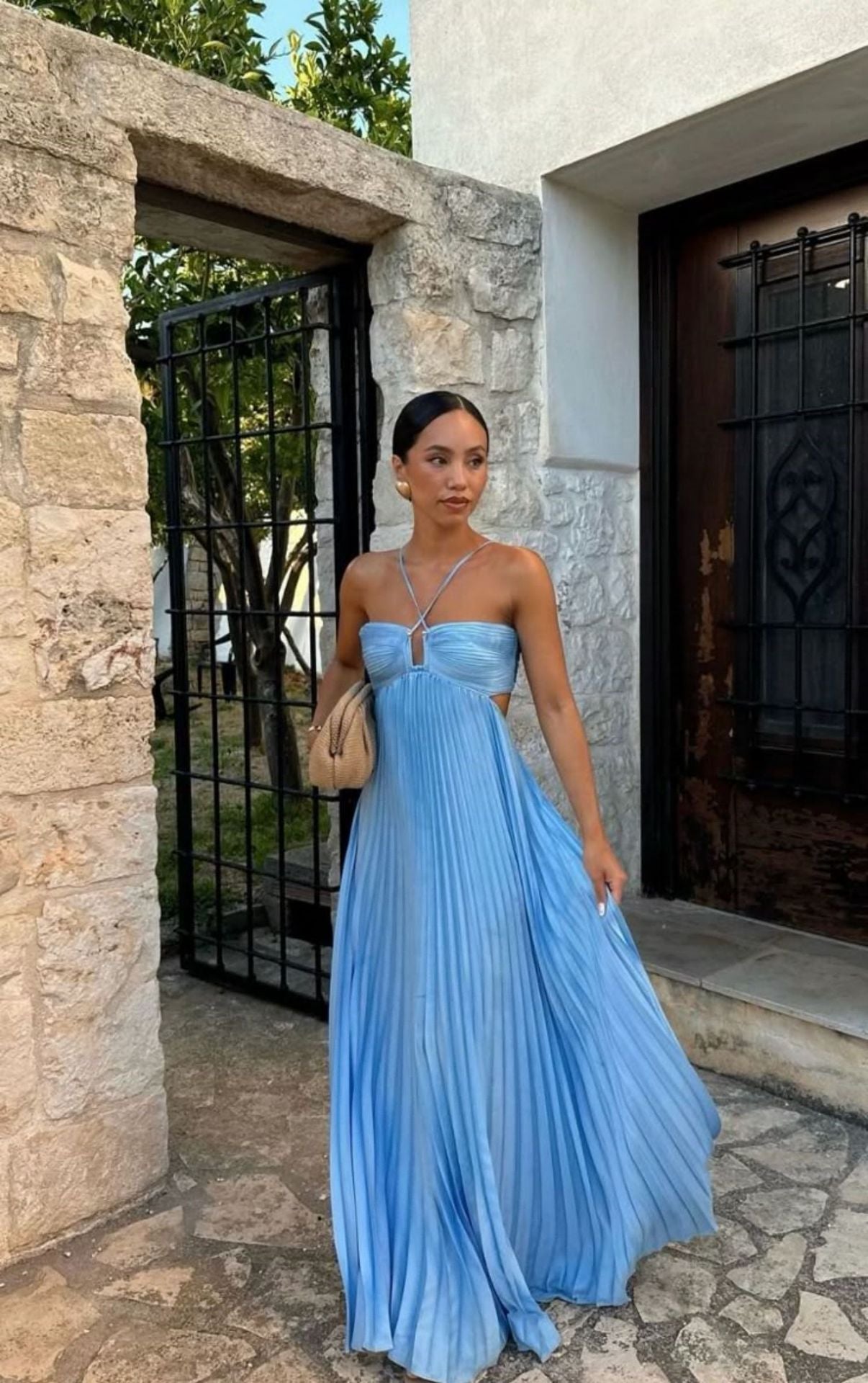 Robe Bustier Plissée Unie à Bretelles