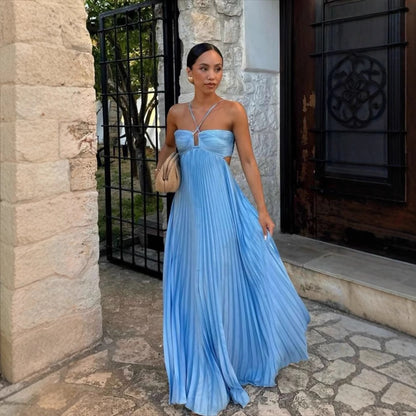 Robe Bustier Plissée Unie à Bretelles