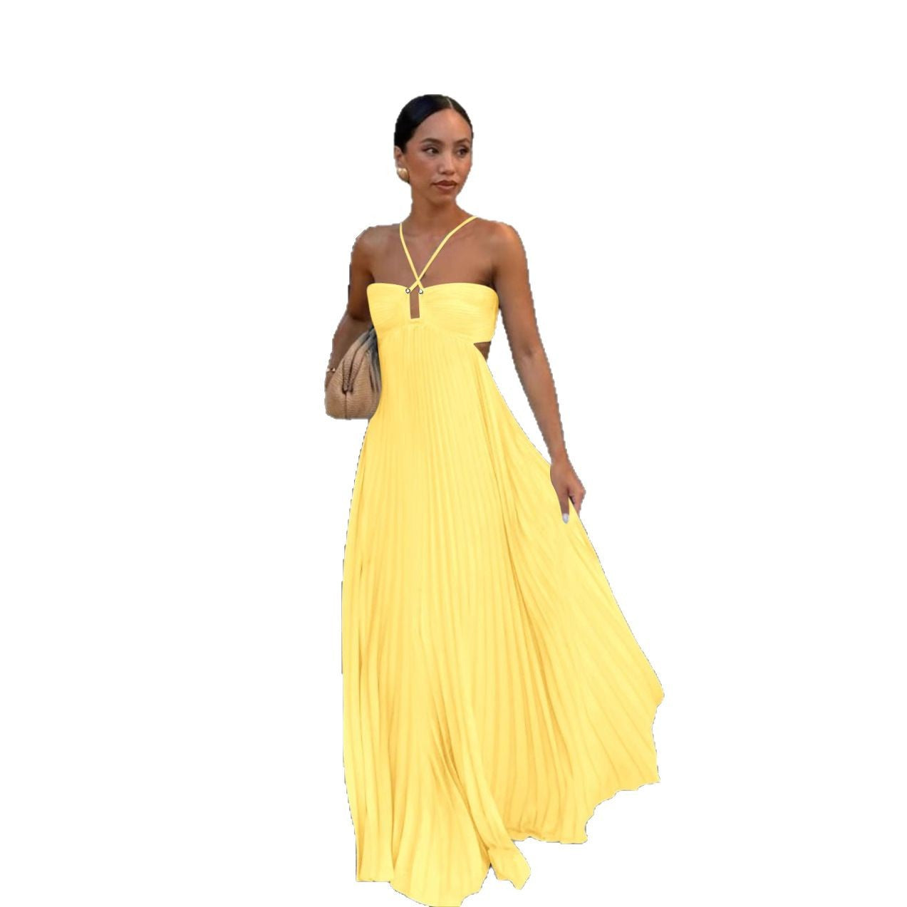 Robe Bustier Plissée Unie à Bretelles