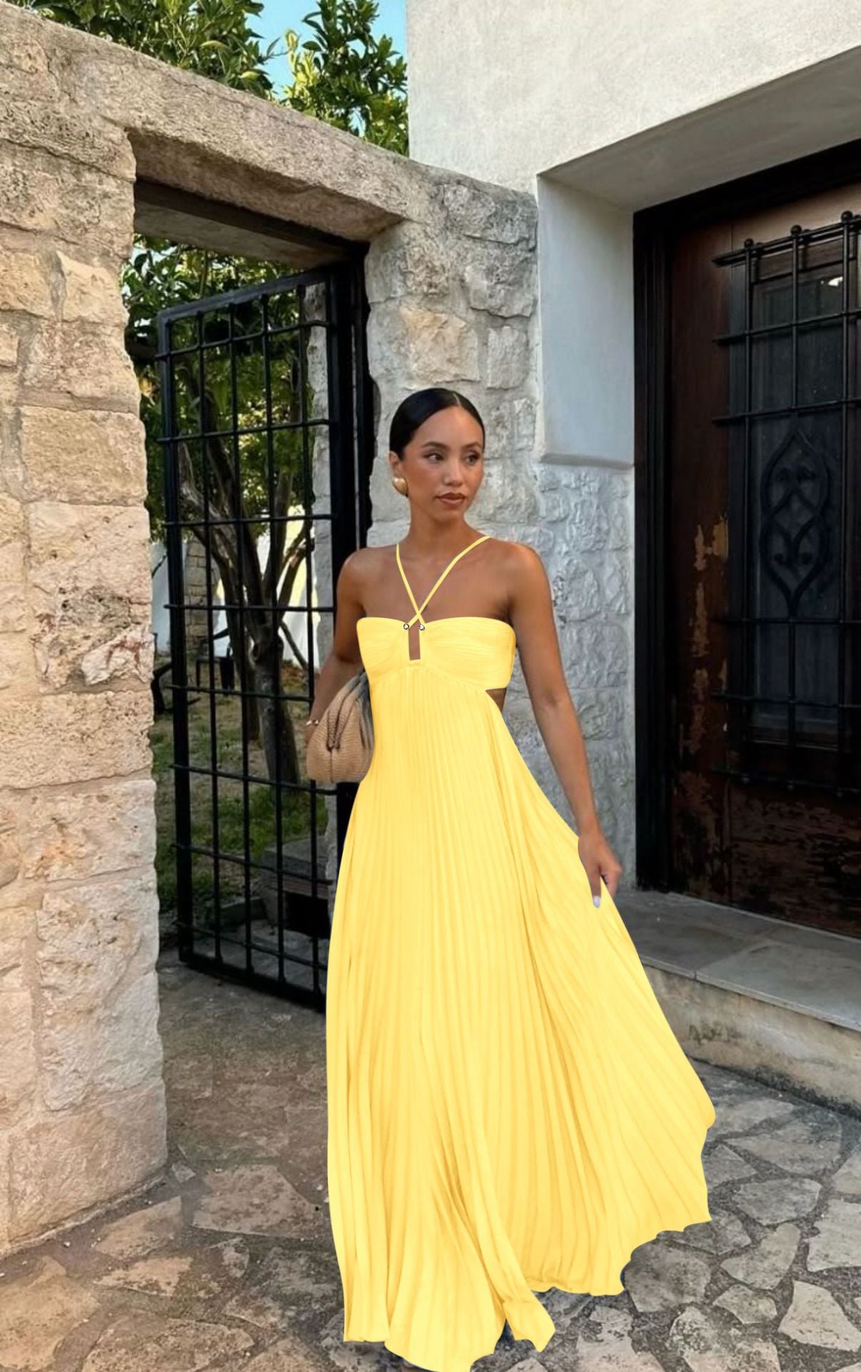 Robe Bustier Plissée Unie à Bretelles