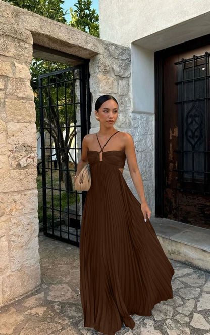 Robe Bustier Plissée Unie à Bretelles
