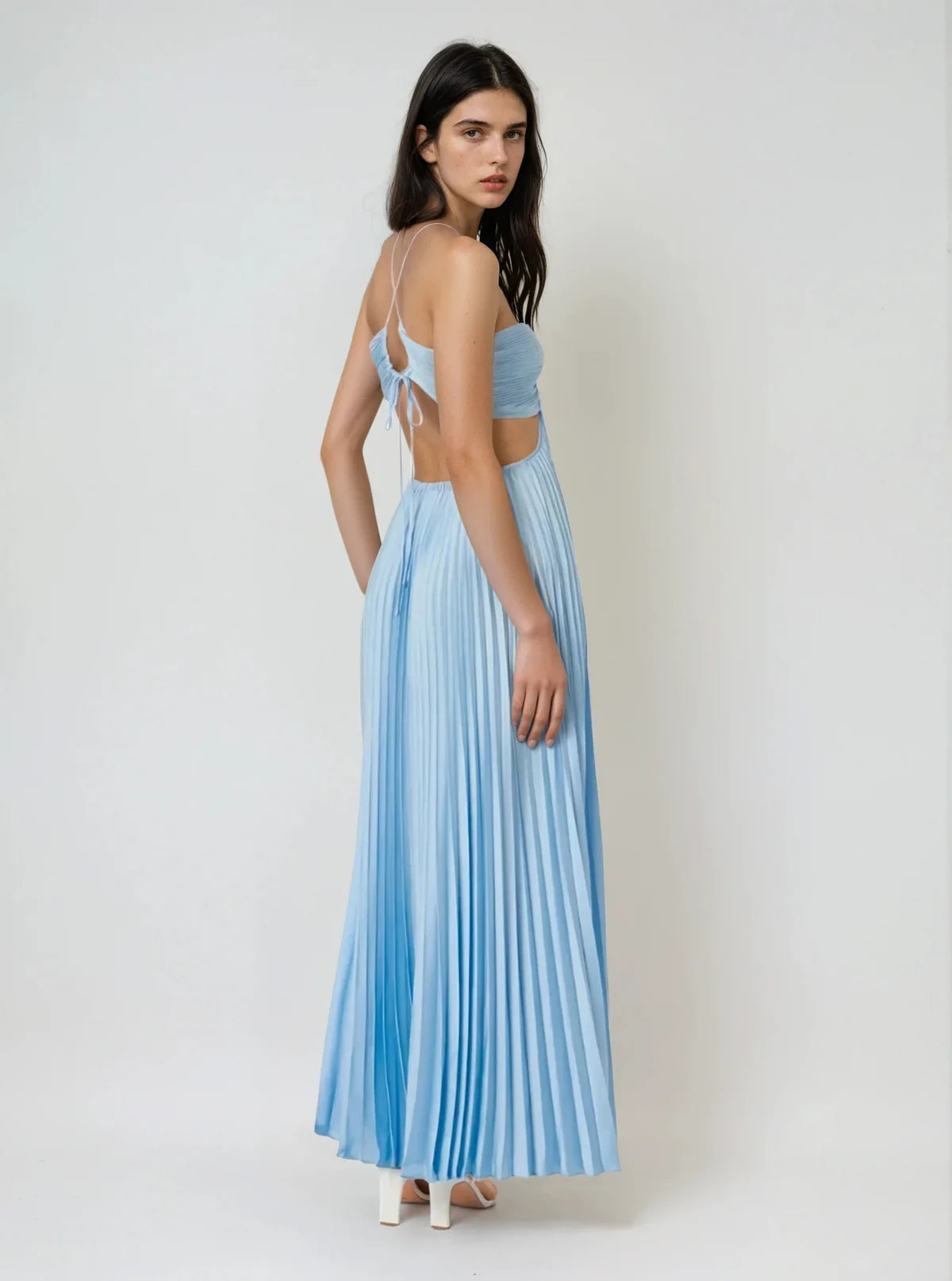 Robe Bustier Plissée Unie à Bretelles