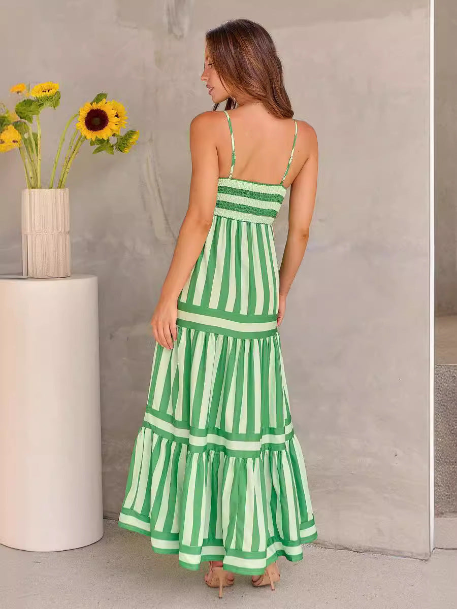 Robe Longue Rayée d’Été à Bretelles