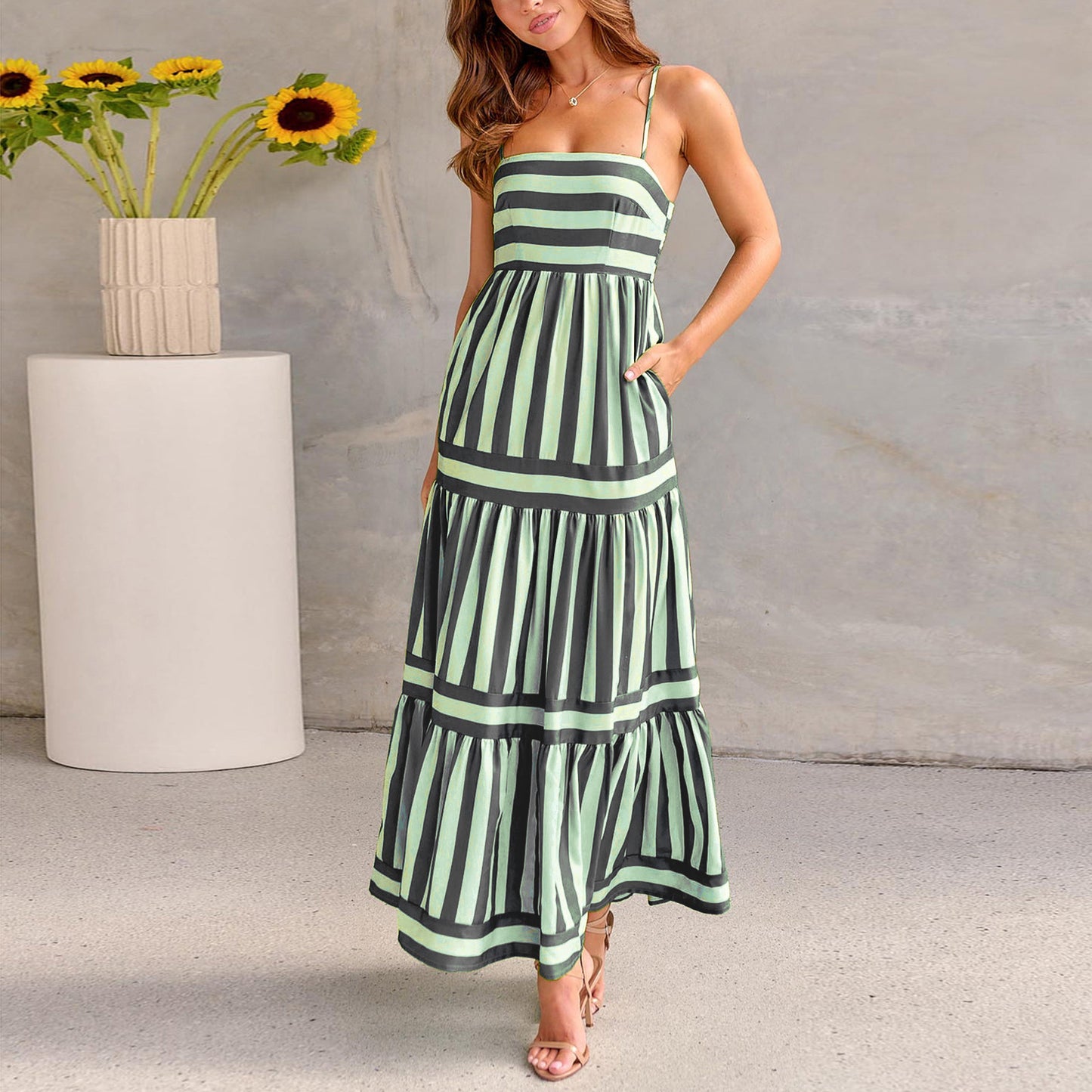 Robe Longue Rayée d’Été à Bretelles