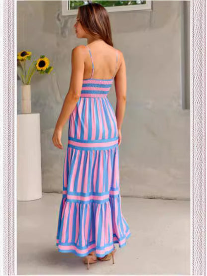 Robe Longue Rayée à Bretelles Élégante
