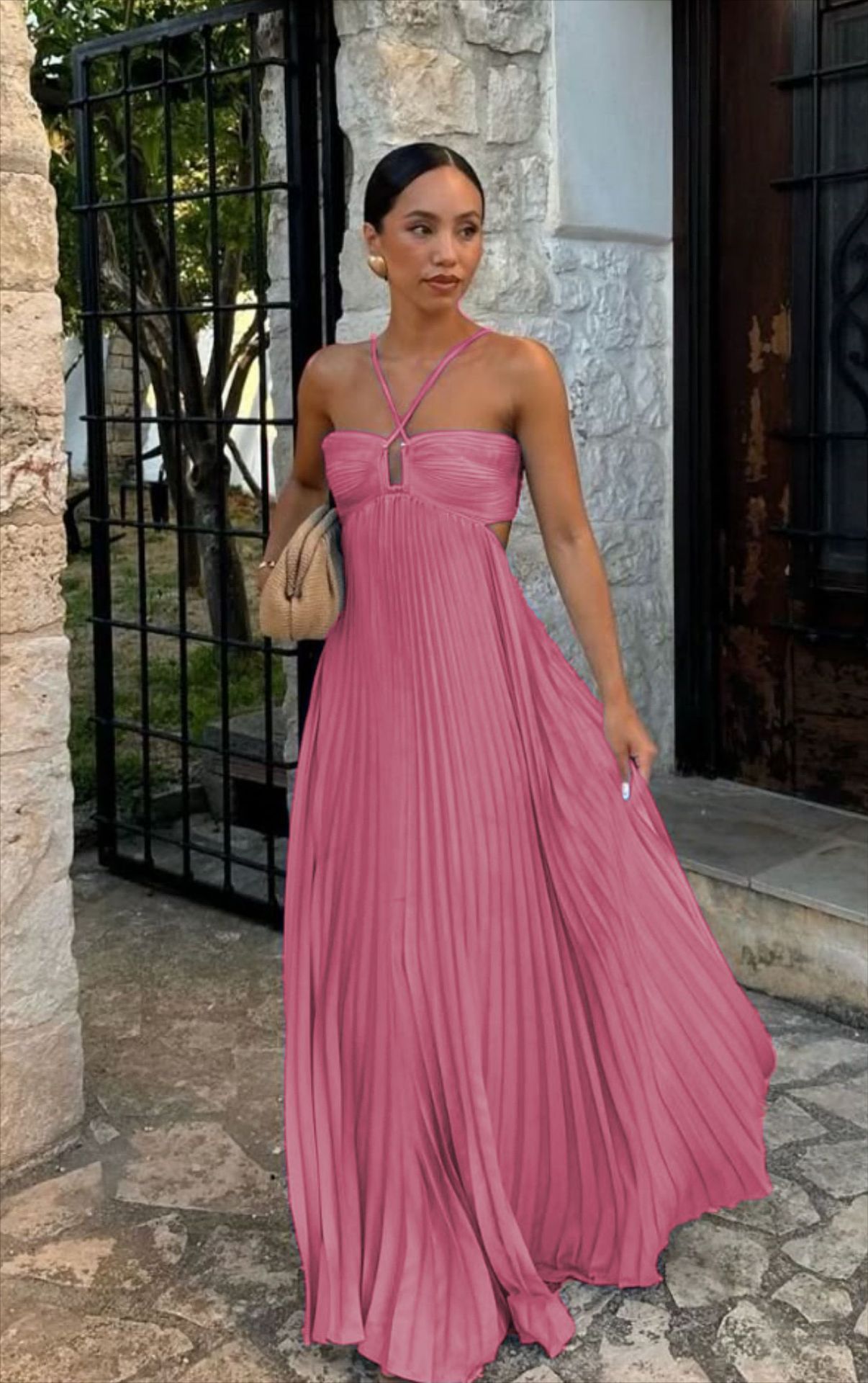 Robe Bustier Plissée Unie à Bretelles